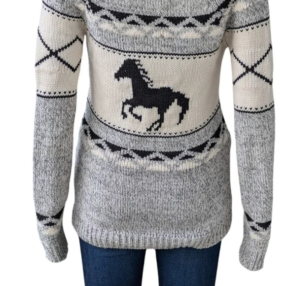 Bluenotes Cowichan Western Aztec Horse Knit Cardigan Shawl Collar XS - Picture 7 of 10